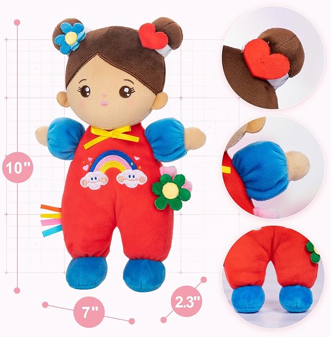 OUOZZZ Soft Baby Doll 10" - Hispanic First Birthday Toys for 1 Year Old Girl, Ideal 1 Year Old Girl Gifts & Baby Girl Gifts, Snuggle Buddy for Infants Brown Skin