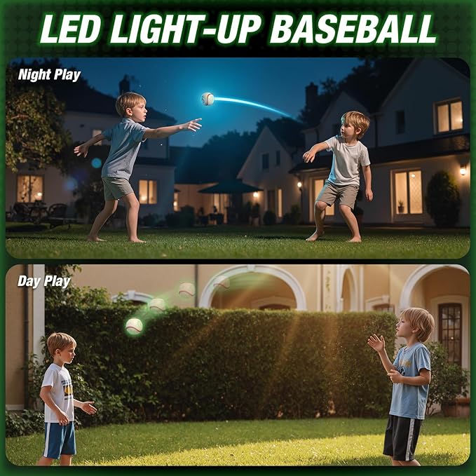 Light up Baseball with LED Rechargeable, 9 Lighting Modes Glow in The Dark Baseball Gifts for Boys 8-12, Official Size Leather Weighted Balls for Day Night Indoor Outdoor Sport Game
