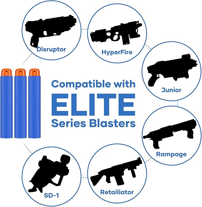 Refill Darts 150 Pcs Bullets Ammo - Compatible with Nerf Guns N-Strike Elite Series - Refill Darts Premium Foam Bullets Pack for Boys Party Favors(Blue)