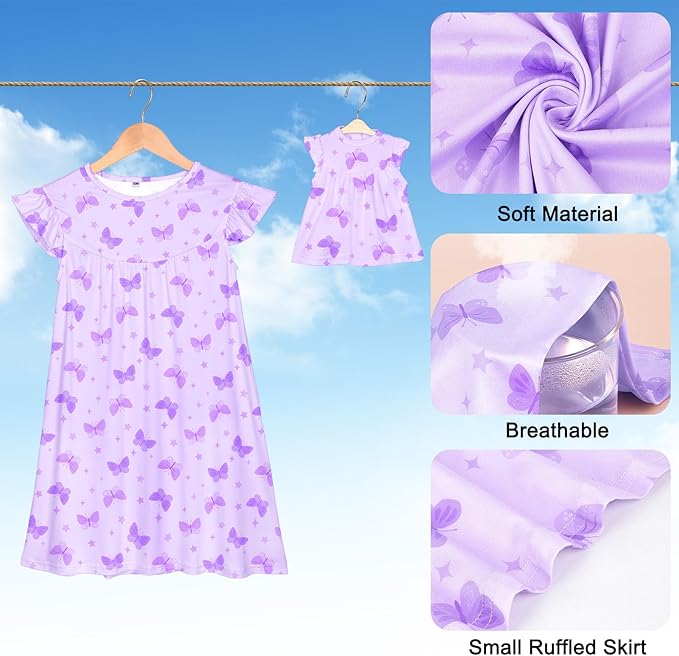 ICOSY Matching Doll & Girls Nightgowns Clothes Girls Pajamas Sleepwear Outfit for Kids and 18" Girl Doll