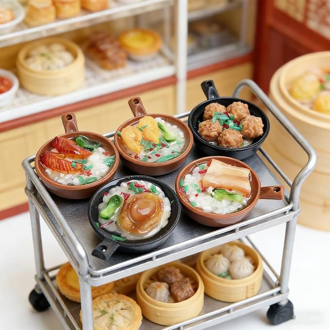 5Pcs 1:12 Scale Dollhouse Food Set, Miniature Food for Dollhouse Kitchen, Realistic Mini Food Tabletop Decor Accessories (FiveDishes)