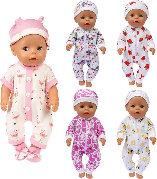 14-18 Inch Baby Doll Clothes 5 Sets Accessories Dress with Hats Socks for New Born 43cm Toy Baby Doll 14-16 Inch/15 Inch/18 Inch/Girl&Boy