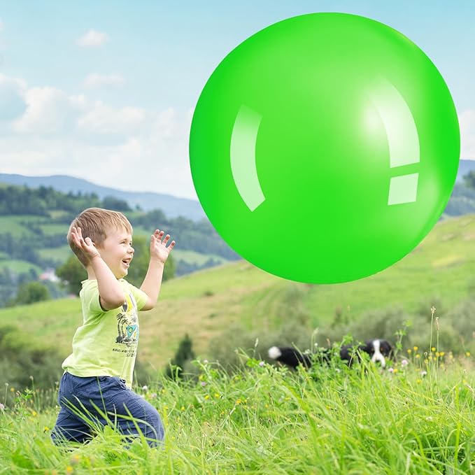 Jenaai 2 Pcs 30 Inch Large Bouncy Balls Giant Inflatable Rubber Kickballs Big Outdoor Exercise Jumping Hopping Ball for Outdoor Activity Sports Party Decor(Pink, Green)