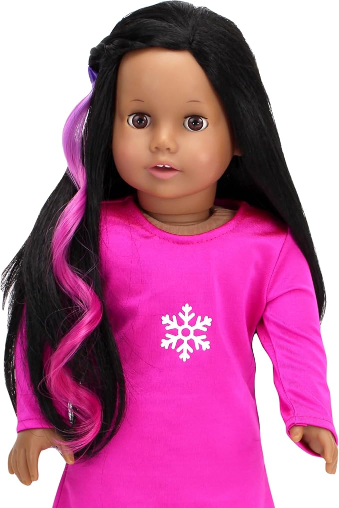 Sophia's Set of 3 Dress Up Fun Long Curly Colorful Ombre Rainbow Clip-in Hair Extensions for 18” Dolls, Aqua/Orange/Lavender