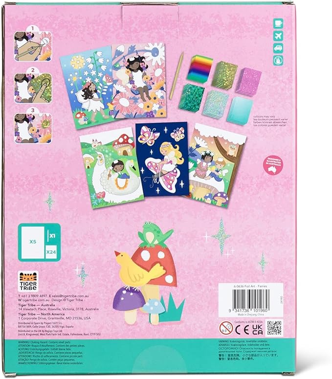 Tiger Tribe Foil Art Fairy Kit - Kids Activity Set with Foil Sheets & Art Cards for Creative Paper Crafts for Ages 5-8
