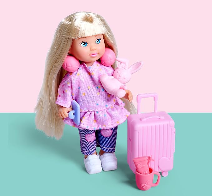 Simba Evi Love Travel Fun - Doll (12 cm) with Opening Case & Travel Accessories, Creative Role Play for Children from 3 Years
