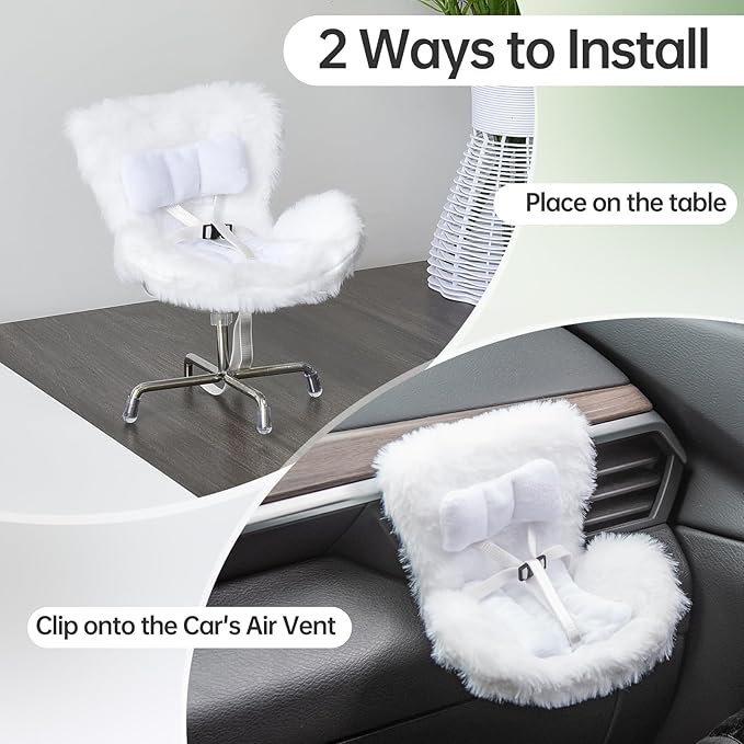 Doll Car Seat Compatible with Bubudoll, Small Seat for 10-17cm Blind Box Toys, Including Air Vent Clip, Desktop Stand, Adjustable Safety Strap, Airflow-Friendly Design, Ideal Car Decor Gifts(White)