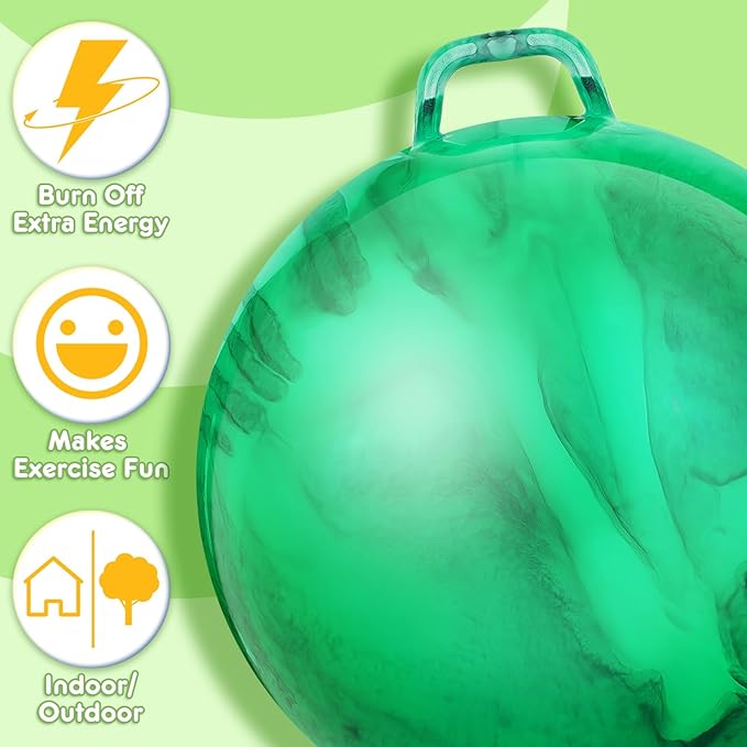 Lewtemi Hopper Ball for Adults, 29 Inch Bouncing Ball Hippity with Handle Rubber Hop, Jumping Hopping Exercise with Air Pump for Outdoors Sports Exercise (Gradient Green)