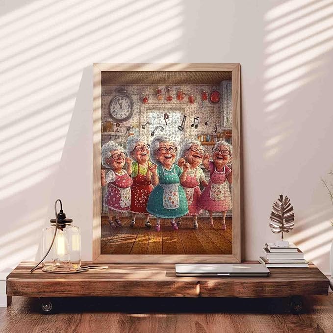 Old Woman Dancing in Kitchen Jigsaw Puzzles for Adult 1000 Piece Funny Good Friends Puzzles Wall Decor Happy Grandma’s Key Puzzles Magic Jigsaw Puzzle Family Challengings,Game Friendship Gift