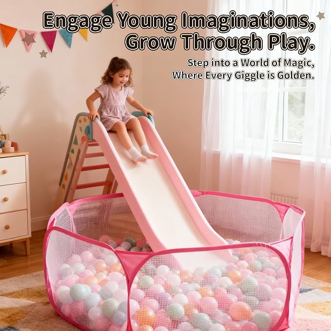 STARBOLO Cute Hexagon Kids Ball Pits, Indoor Outdoor Collapsible Play Pool Fence for Boys Girls Pets Puppy Cats, with Carry Tote, Balls Not Included (Pink)