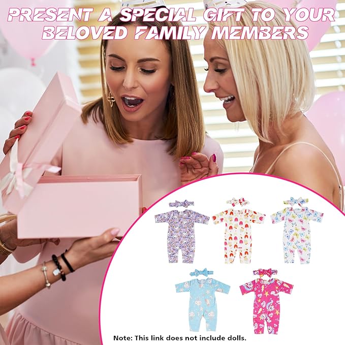 6 Sets Doll Clothes and Headbands Pajamas for 15-18 Inch Dolls, Cute Pattern Jumpsuit Outfits, 12 PCs Total Doll Accessories