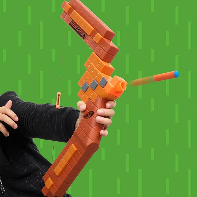 Nerf Minecraft Bow Dart Blaster, Pull-Back String Priming, 8 N1 Darts Compatible Only N1 Dart Blasters, Ages 8+