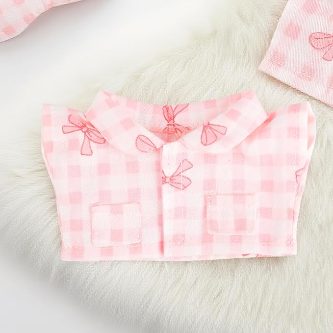 Doll Pajama Clothes Set, Pink Bowknot Top and Pants with Eye Mask Cute Toy Outfits Accessories for 5.9in/15cm-6.7in/17cm Dolls Costume Decoration & Display