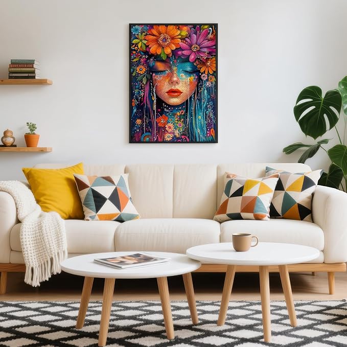 500 Piece Puzzles for Adults, Floral Art Woman Portrait Jigsaw Puzzle, Colorful Flower Decor Cardboard Puzzle with Letters on Back for Game Nights & Home Decor, 15×20 Inch