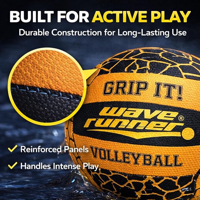 Wave Runner Waterproof Volleyball with Sure-Grip Technology - Beach & Pool Volley Ball for Kids, Teens, Adults | Outdoor Sports Gear for Day & Night Play