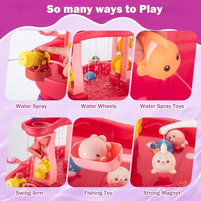 Water Table for Toddlers 3-5 Outdoor Toys for Kids Ages 4-8 3-Tier Kids Sand Water Table with Fishing Game Set Activity Sensory Table Summer Gift Beach Outside Toys for Toddler Girl