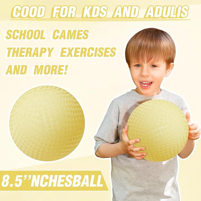 6 Pcs Macaron Playground Balls 8. 5 Inch Pastel Color Rubber Bouncy Balls for Kids Inflatable Colored Dodgeball Kickball Handball for School Backyard Beach Indoor Outdoor Games (Yellow)