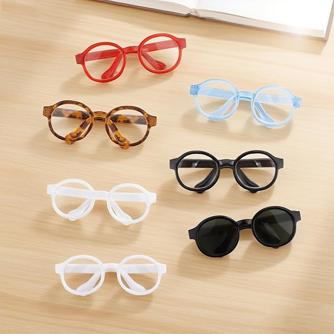 7pcs Doll Eye Glasses Set, Cute Plastic Doll Dress up Sunglasses Eyeglasses Mini Toy Costume Stuff Accessories for Figures Collectors Display & Decoration (7 Colors)
