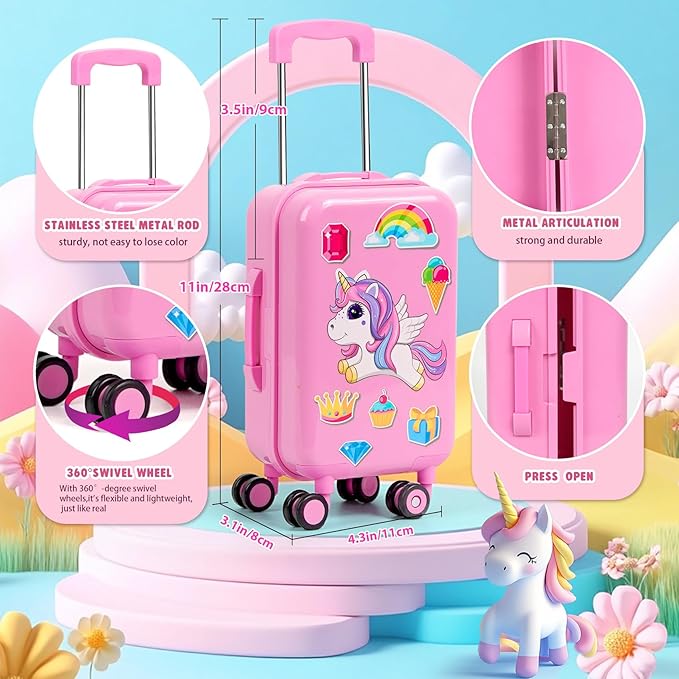 WONDOLL American 18 inch Doll Clothes and Accessories Girl-Travel Suitcase Luggage, Clothes and Shoes, Bag, Sunglasses, Camera, Passport, Notebook, Phone, pad Travel Gear Play Set(No Doll)