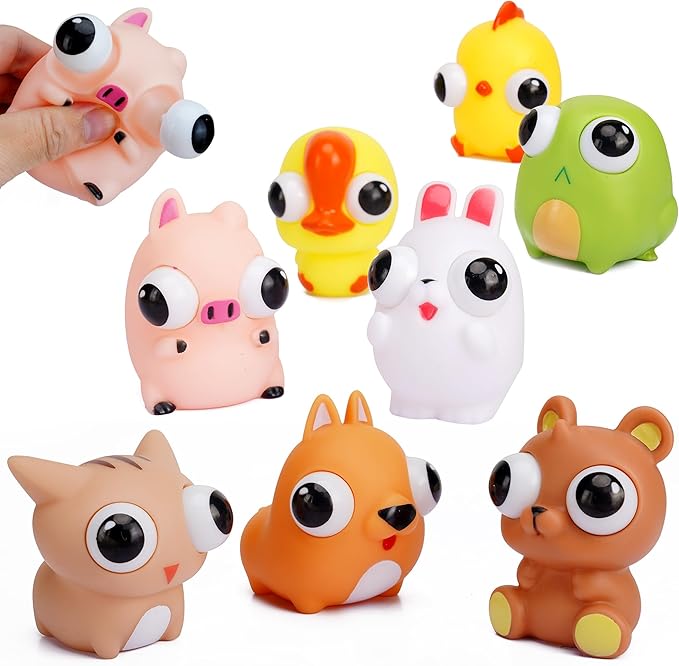 Animal Eye-Popping Squeeze Toys with Pop Out Eyes Stress Relief Toy Balls Fun Sensory Fidget Autism Toy Gifts for Kids Boys Girls 8 Pack