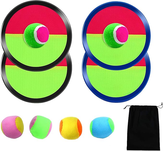 Aneco Paddle Catch Ball and Toss Game Set Disc Toss and Catch Paddle Game with 1 Storage Bag, 4 Paddles and 6 Balls (2 Big Balls and 4 Small Balls)