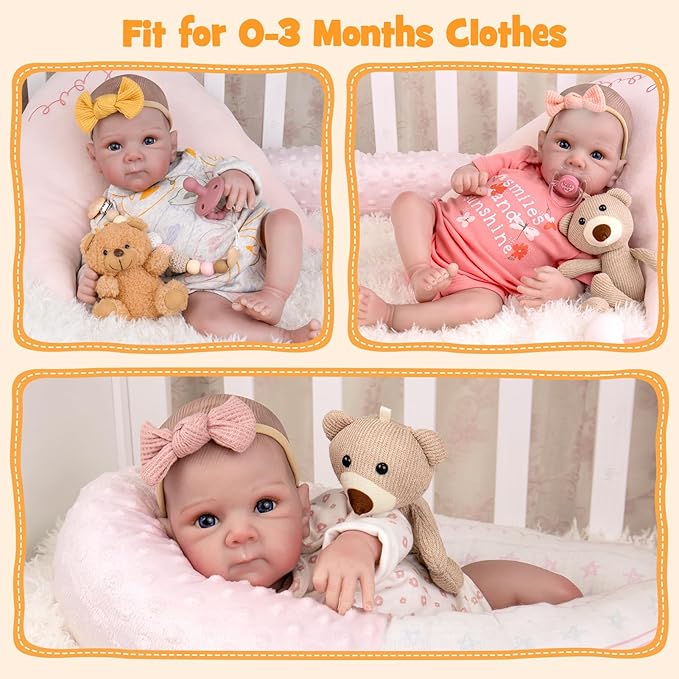 Aori Reborn Baby Doll Realistic Girl 20 inches - Soft Cloth Body and Vinyl Limbs, Lifelike Newborn Baby Dolls for Kids Imaginative Play, Emotional Comfort for The Elderly