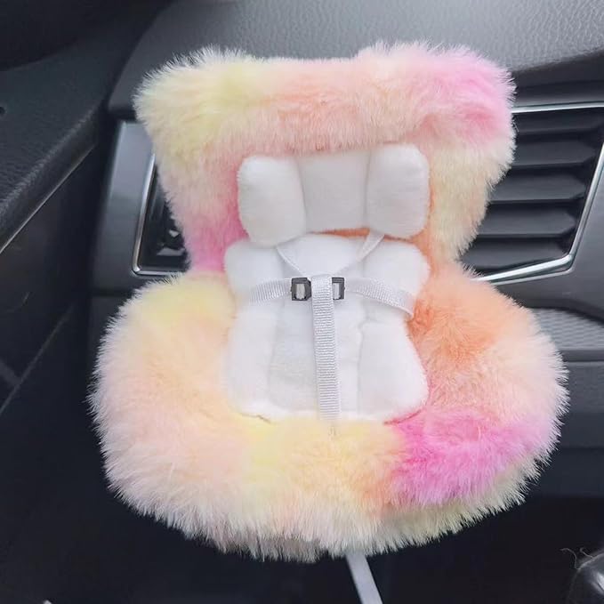 Doll Car Seat for 3–8 inch Figures, Fits Character Plushes, Blind Box Dolls & Vinyl Collectibles, Includes Air Vent Clip & Desktop Stand, Cute Car Ornament for Collectors