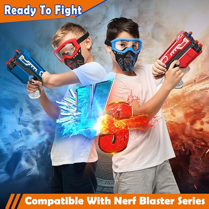POKONBOY 2 Pack Tactical Mask with Goggles Compatible with Nerf Rival , Apollo, Zeus, Khaos, Atlas, & Artemis Blasters Rival Mask Red & Blue