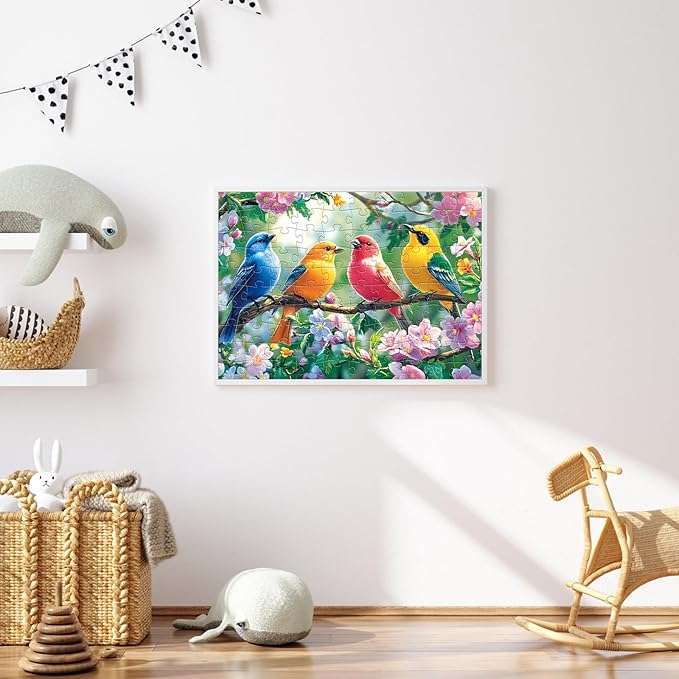 100 Piece Puzzles for Adults - Birds and Flowers Large Piece Puzzles for Senior Adults Kids Puzzle Ages 5-8 Jigsaw Puzzles, Random Die Cut, No 2 Pieces Alike, Birds on Branches 15" x 11"
