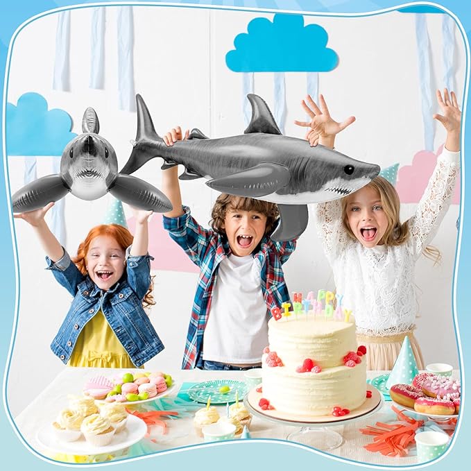 Leyndo 6 Pieces 23.6 Inch Summer Inflatable Shark Pool Balloons Large Inflatable Shark Pool Birthday Party Decorations Animal Float Ornament for Birthday Party Favors Supplies Gift