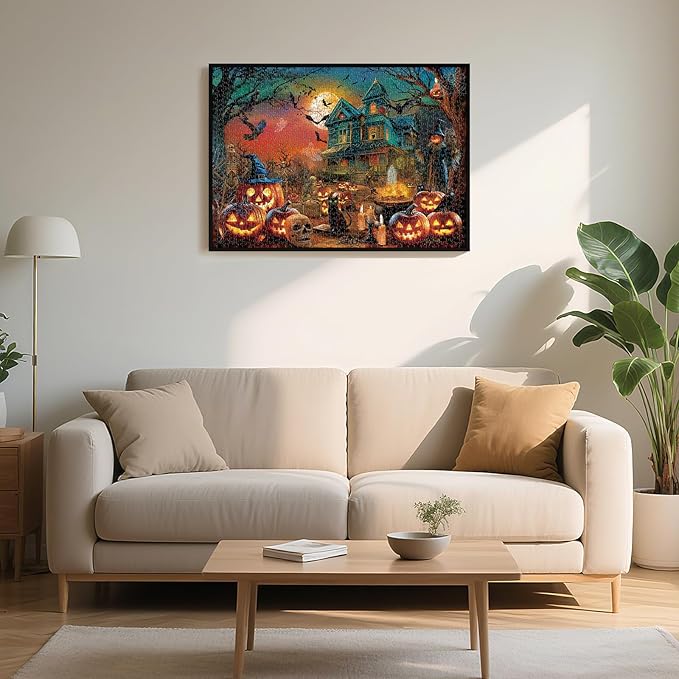 Rocorose Jigsaw Puzzle for Adults 1000 Pieces, Halloween Nightmare Puzzle Scary Ghost Jack - o - Lanterns Jigsaw Puzzles Haunted Mansion and Pumpkins