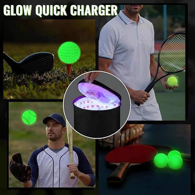 Hiboom 3 Pcs 3 Inch Glow in the Dark Kickballs Uv Light Quick Charger Bag for Adults Playground Backyard Game Outdoor in the Dark Games