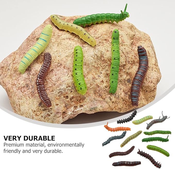 24Pcs Simulation Caterpillar Plastic Fake Worm Crawling Halloween Prank Toy Educational Learning Toys for Kids (Random Style)