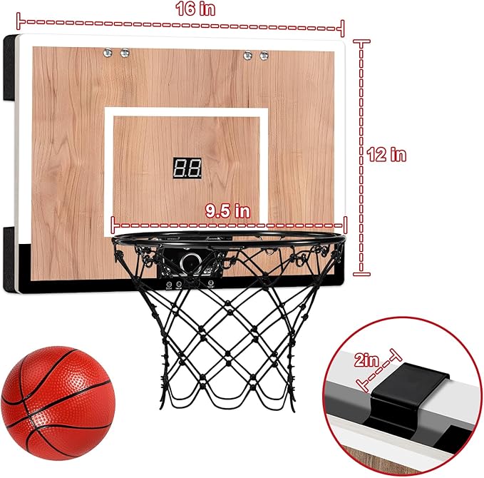 Indoor Basketball Hoop for Kids, Mini Basketball Hoops Over The Door and Wall Mount with Wooden Backboard, 3 Balls and Pump, Idea Toys Gifts for Kids and Adult