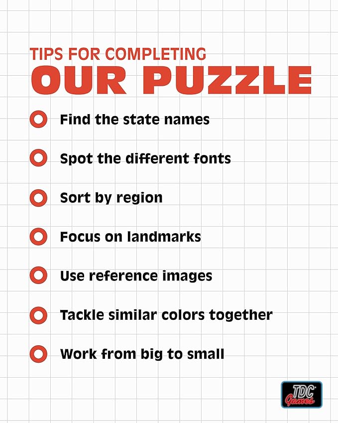 TDC Games US Map Puzzle Great American Roadtrip with Individual States, 1000 Piece Jigsaw Puzzles for Adults, Large America Shaped Educational Puzzle, Challenging Puzzles Map of USA
