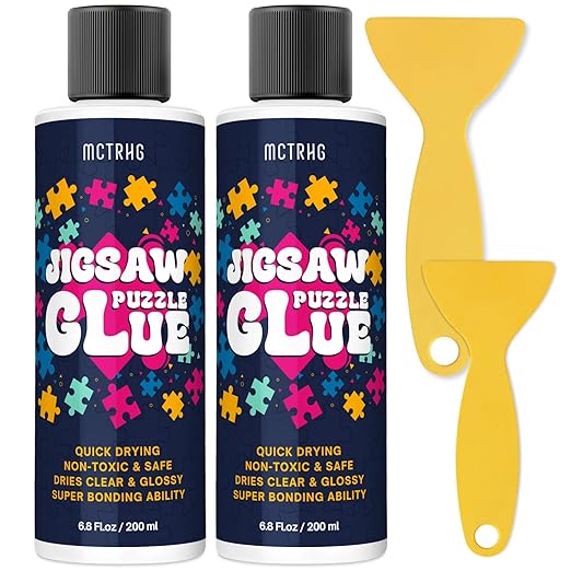 Jigsaw Puzzle Glue Clear (2 Pack), Puzzle Glue with Two Applicators, Easily Preserves Finished Puzzles, Quick-Drying & Water-Soluble for Adults, for 3000/4500/5000 Pieces