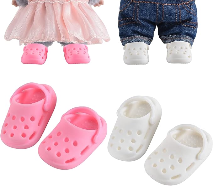 Cute Doll Shoes for Labubu, Premium Doll Shoes for 4-7in Dolls, Compatible with Labubu Doll Clothing & Outfits, 2 Pair of Clog Shoes(Pink and White)