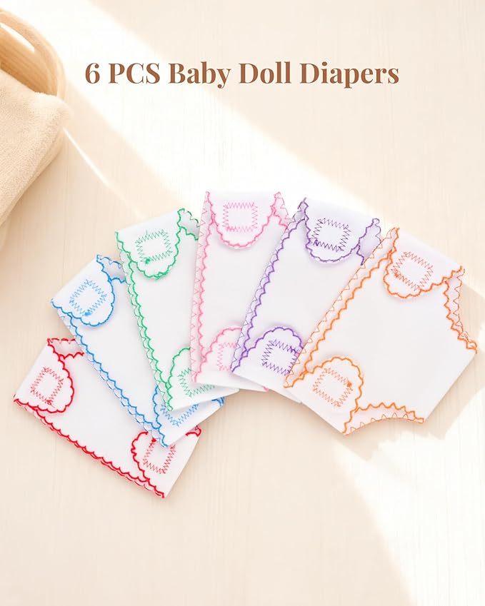BABESIDE 6 Pcs Baby Doll Diapers for 12-15 Inch Dolls, Reusable & Washable Doll Underwear Fits Baby Dolls, Pretend Play Accessories for Girls