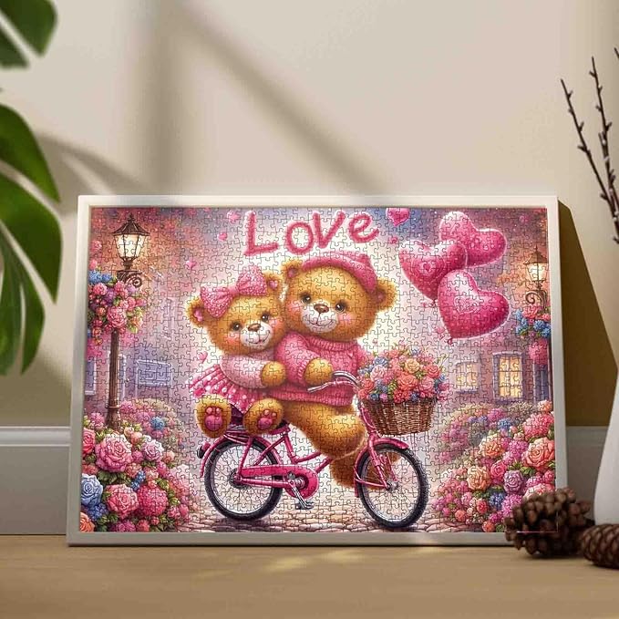 Love Puzzles for Adults 1000 Pieces Valentine's Day Jigsaw Puzzle for Adults, Little Bear Puzzle Challenging with Poster - Fun Adult Puzzle Game for Game Night (27"x20")