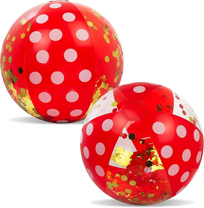 POZA Inflatable Beach Balls - Elegant Glitter Confetti Premium Floaters, Heavy Duty Vinyl Floatation Pool Toys for Pool Beach Party, UV Resistant Pool Décor