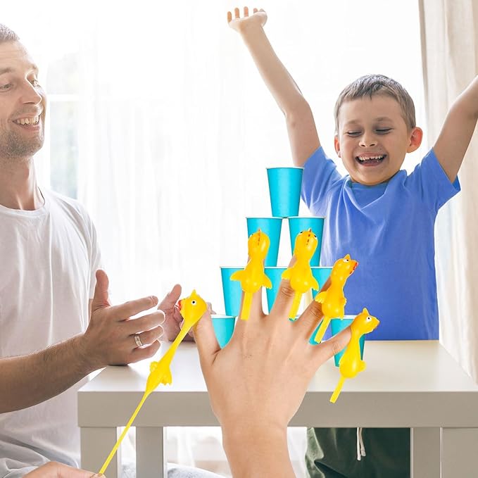 96 Pcs Flying Toys for Christmas, Finger Slingshot Novelty Toys, Rubber Chickens Slingshot, Mini Chickens Bulk, Super Strong for Teens Party Activities (Yellow)