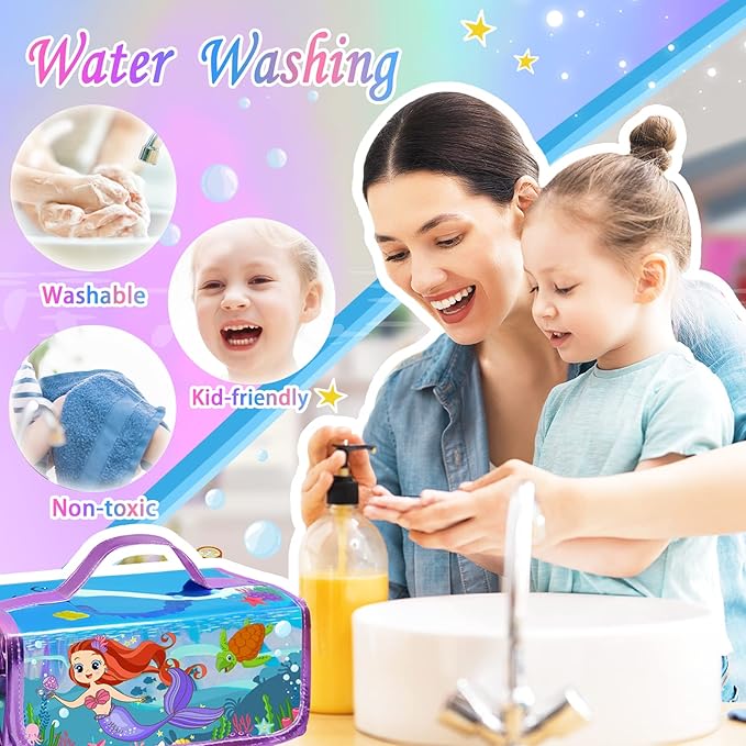 weirtoya 56 PCS Washable Scented Markers Set with Glitter Pencil Case, Mermaid Unicorn Arts and Crafts for kids 4-6-8 Kids Coloring Drawing Kits for 4-8 Years Old Girls Birthday Gifts (Mermaid, 56)