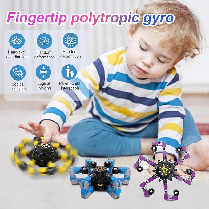 24Pcs Fingertip Gyro Toy Fidget Mechanical DIY Transformable Fidget Spinners Fidget Toys Robot Creative Chain Gyro Toy for Goodie Bag Stuffers Party Favors Gift Prizes Novely Anxiety Toys
