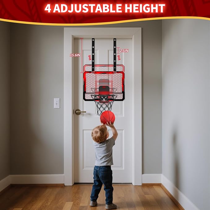 QDRAGON Mini Basketball Hoop, Over The Door Indoor, with 3 Balls/Inflator/Breakaway Rim, Basketball Toy Gifts for Kids and Adults, Suit for Bedroom/Office/Outdoor
