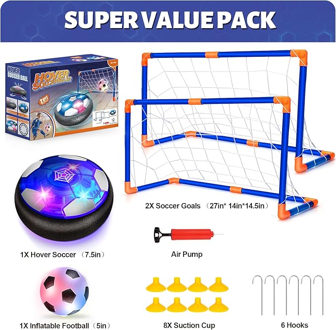 Hover Soccer Ball Set with 2 Goals, Indoor Toys for Boys Age 6-8, Kids Soccer Gift for Boys 8-12, Kid Sports Games Toys for 3 4 5 6 7 8 Year Old, Ideas Christmas Birthday Gifts for Kids Ages 4-8