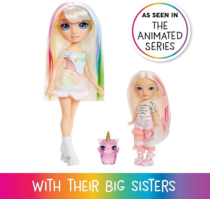 Rainbow High Littles Rainbow Fantasy Fairies + Pet – Opal, Rainbow 5.5" Posable Small Doll & Fantasy Owl Pet with Interchangeable Fairy Wings, Kids Gift 4+