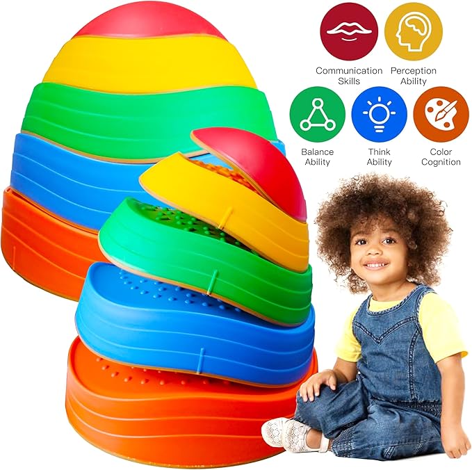 10 PCS Balance Stepping Stones for Kids, Obstacle Course Play Outdoor Backyard Activities Equipment Helps Build Children's Coordination and Confidence, Non-Slip Surface and Edging