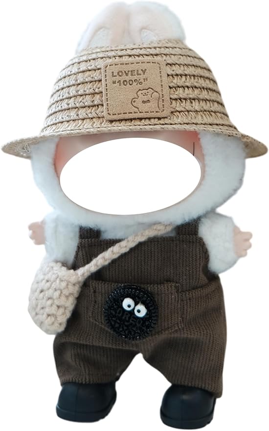 Clothes for 17cm Doll, 4 pcs Set Doll's Outfits Luxury Dress Pants Crochet Bag Straw Hat Shoes Accessories Fashion Stylish Adorable Dolls Clothes (No Doll) (Straw Hat Brown)
