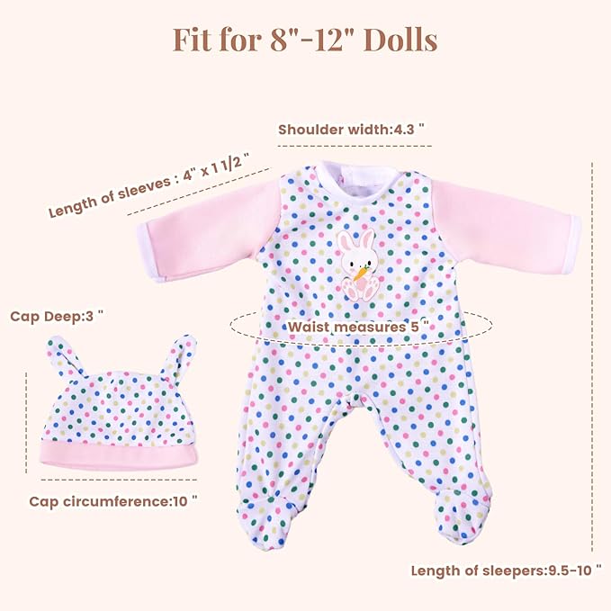 BABESIDE Alive Baby Doll Clothes for 8-12 Inch Dolls, 3 Set Doll Clothes Outfits, Baby Doll Accessories Romper Suit, Coat and Hat for Baby Dolls,Easter Pretend Play Accessories for Kids 3+