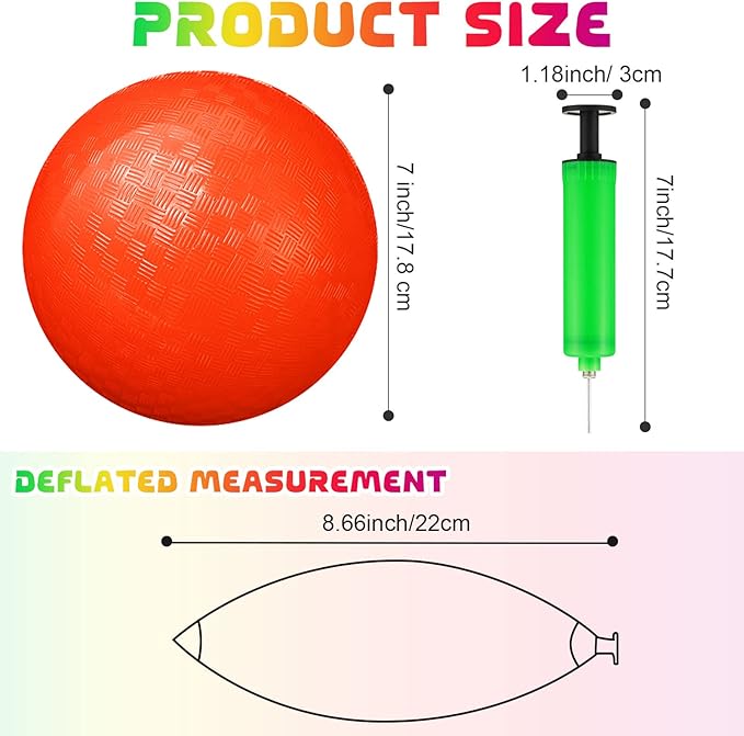 Vinsot 12 Pack 8.5 Inch Playground Balls Kickball Bulk, Bouncy Balls for Kids Inflatable Bouncing Handball with Hand Pump for Indoor Outdoor Games